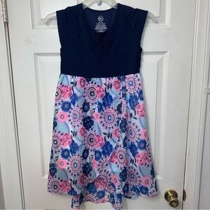 Wonder Nation Floral Navy Pink Kids Summer Dress Girls size L(10-12) Shortsleeve